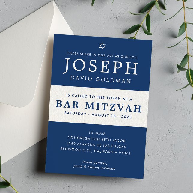 PUB MITZVAH, modern marin minsta snyggt vit Inbjudningar (Skapare uppladdad)