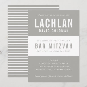 PUB MITZVAH modern minimal typografi grått-vit Inbjudningar