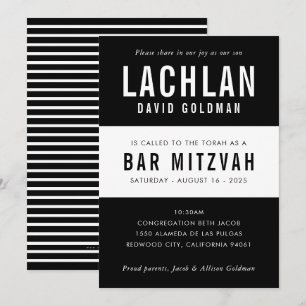 PUB MITZVAH modern minimal typografi svart vit Inbjudningar