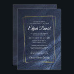Pub Mitzvah Modern Monogram Guld Ram Inbjudningar<br><div class="desc">Sammansatt av elegant serif- och krämfärgad manustypografi på gyllene ram och mörk blått bakgrund

Detta är designad av Select Party Supplies,  exklusiv för Zazzle.

Finns här:http://www.zazzle.com/selectpartysupplies</div>