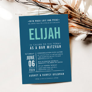 PUB MITZVAH, modern mörk blått myntmynta i fetstil Inbjudningar