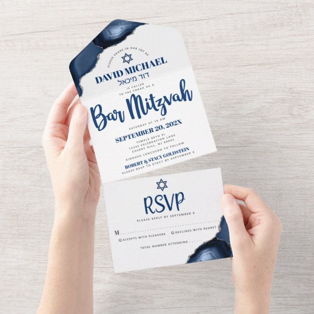 Pub Mitzvah Modern Navy Blue Agate-skript (Tearaway)