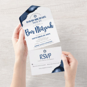Pub Mitzvah Modern Navy Blue Agate-skript