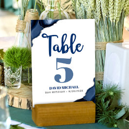 Pub Mitzvah Modern Navy Blue Agate-skript Bordsnummer