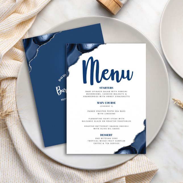 Pub Mitzvah Modern Navy Blue Agate-skript Meny (Skapare uppladdad)