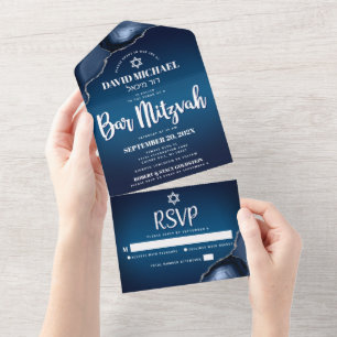 Pub Mitzvah Modern Navy Blue Ombre Agate-skript