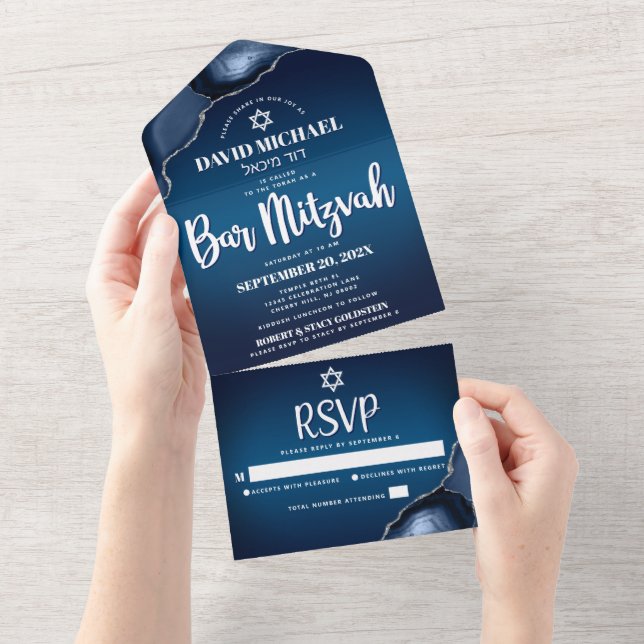 Pub Mitzvah Modern Navy Blue Ombre Agate-skript (Tearaway)