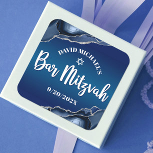Pub Mitzvah Modern Navy Blue Ombre Agate-skript Fyrkantigt Klistermärke