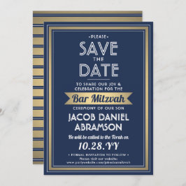 Pub Mitzvah Modern Navy Blue White Faux Guld Spara Datumet