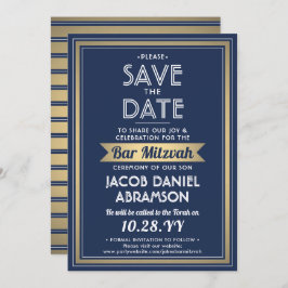 Pub Mitzvah Modern Navy Blue White Faux Guld Spara Datumet
