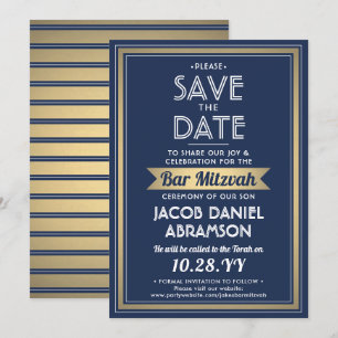Pub Mitzvah Modern Navy Blue White Faux Guld Spara Datumet