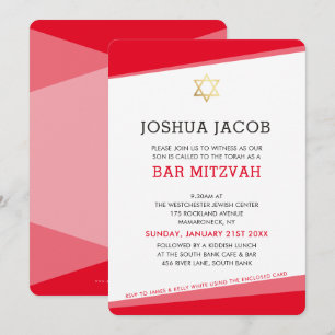 PUB MITZVAH, modern röd guld-stjärna Inbjudningar