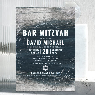 Pub Mitzvah Modern Silver Foil Grått Inbjudningar