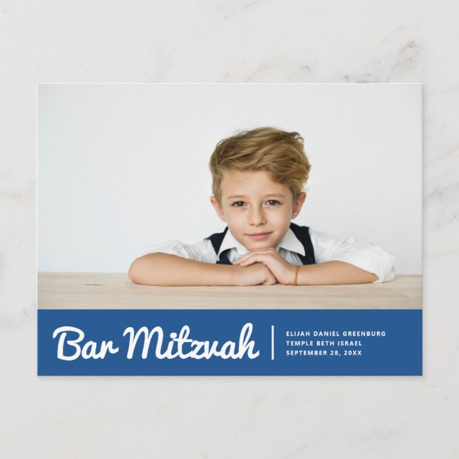 Pub Mitzvah Modern Simple Anpassningsbar Photo Inv Inbjudan Vykort (Framsida)