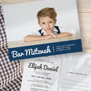 Pub Mitzvah Modern Simple Anpassningsbar Photo Inv Inbjudan Vykort
