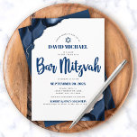 Pub Mitzvah Modern Simple Navy Blue Agate-skript Inbjudningar<br><div class="desc">Var stolt, gladd och visa den här milstolpen av Pub Mitzvah! Skicka ut den här coolan, en unik, modern inbjudan till personligen om en händelse att komma ihåg. Tungblå manustypografi och David Star överlägger enkel, vit bakgrund med stålblå agat accentuerad med faux silver vener. Anpassa anpassningsbarna med Pub Mitzvas namn,...</div>