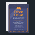 PUB MITZVAH, modern spelkontroll marin blå orange Inbjudningar<br><div class="desc">by kat masard >> WWW.SIMPLYSWEETPAPERIE.COM << - - - - - - - - - - - - - - - - - - - - - - - perfekten för ett "Gaming Thned"-PUB eller BAT MITZVAH firande-Kärlek, men vill se vissa förändringar - ett annat färg-schema, en produkt, ett foto...</div>