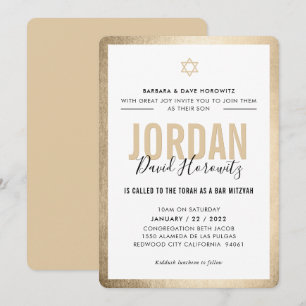 PUB MITZVAH, modern stjärnpojke guld svart, enkel, Inbjudningar