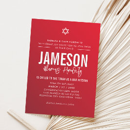 PUB MITZVAH modern stjärnpojke röd burgundgig grad Inbjudningar