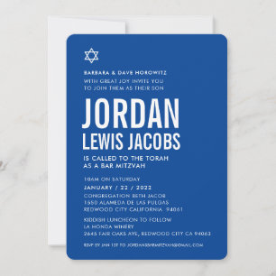 PUB MITZVAH, modern stjärnpojke, royal blått vitt Inbjudningar
