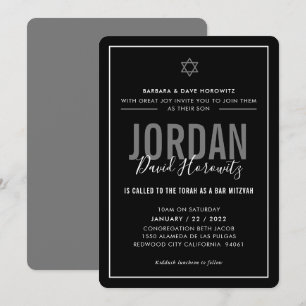 PUB MITZVAH, modern stjärnpojke svart vitt enkelt Inbjudningar
