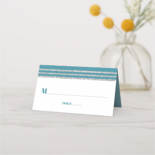 Pub Mitzvah Modern Teal Silver Tallit, djärvt skri Placeringskort