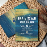 Pub Mitzvah Modern turkos Gold Foil<br><div class="desc">Var stolt, gladd och visa den här milstolpen av Pub Mitzvah! Skicka ut den här coolan, en unik, modern inbjudan till personligen om en händelse att komma ihåg. Folipenseldrag för metallisk guld och David Star, tillsammans med fet, vit typografi, täcker över en rik, turkosa blå, ombre-färgbakgrund. Anpassa anpassningsbarna med Pub...</div>