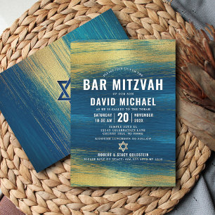 Pub Mitzvah Modern turkos Gold Foil Inbjudningar