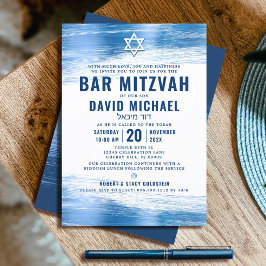 Pub Mitzvah Modern Typography Blue Foil Inbjudningar