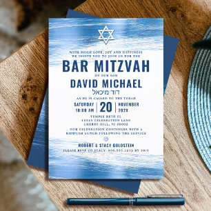 Pub Mitzvah Modern Typography Blue Foil Inbjudningar