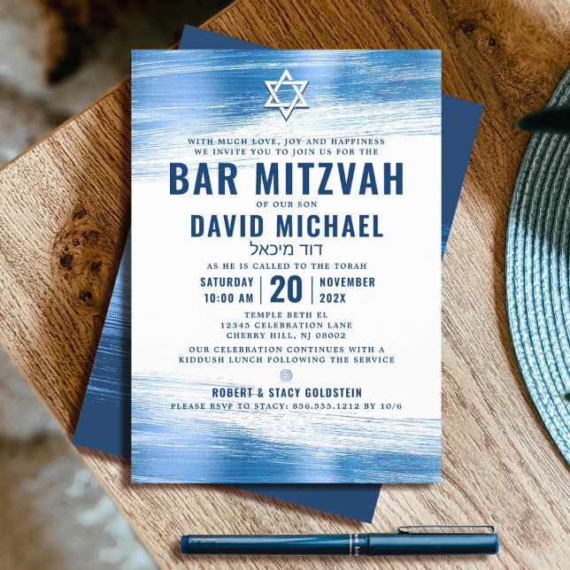 Pub Mitzvah Modern Typography Blue Foil Inbjudningar (Skapare uppladdad)