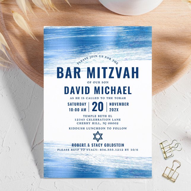 Pub Mitzvah Modern Typography Blue Foil Inbjudningar (Skapare uppladdad)