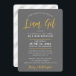 PUB MITZVAH moderna kalligrafi grått faux guld Inbjudningar<br><div class="desc">genom katt masard Sophisticated,  prisvärd inbjudan till ditt barns MITZVAH firande. Uppdatera själva mallen E-posta mig för matchande artiklar och alternativa färg-scheman - kat@simplysweetpaperie.com</div>