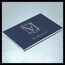 Pub Mitzvah Monogram Blue Grått White Sign-In Gästböcker