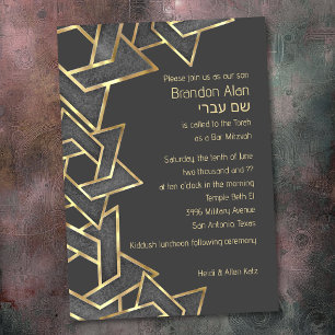 Pub Mitzvah Mörk Grått Guld David-stjärnan i Inbjudningar