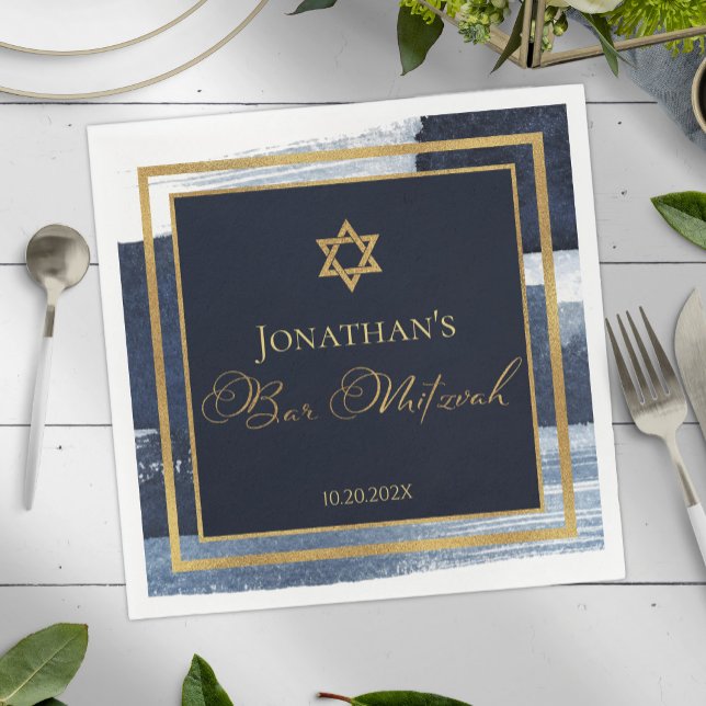 Pub Mitzvah Napkins | Vattenfärgad Abstrakt blå Pappersservett (Skapare uppladdad)