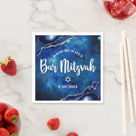 Pub Mitzvah Navy Agate Blue Galaxy White Script Pappersservett