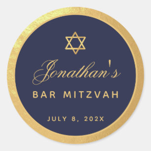 Pub Mitzvah Navy Blue Faux Guld Elegant Script Runt Klistermärke