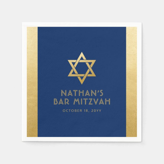 Pub Mitzvah Navy Blue Guld Modern Classic Anpassni Pappersservett (Framsidan)
