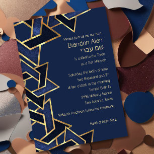 Pub Mitzvah Navy Blue Guld Star of David David Inbjudningar