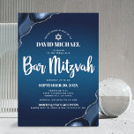 Pub Mitzvah Navy Blue Ombre Agate Modern Script Inbjudningar<br><div class="desc">Var stolt, gladd och visa den här milstolpen av Pub Mitzvah! Skicka ut den här coolan, en unik, modern inbjudan till personligen om en händelse att komma ihåg. Vit manustypografi och David Star täcker över en djup marin blå ombre-bakgrund med stålblå agat accentuerad med faux silver-vener. Anpassa anpassningsbarna med Pub...</div>