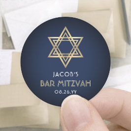 Pub Mitzvah Navy Blue White & Guld Star of David Runt Klistermärke