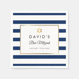 Pub Mitzvah Navy Blue White Rand Guld Pappersservett