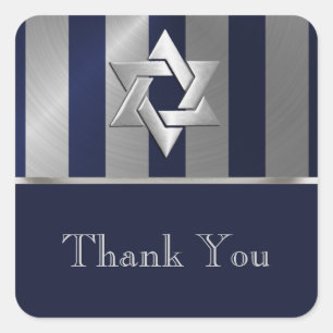 Pub Mitzvah Navy och Silver Rand Star David David Fyrkantigt Klistermärke
