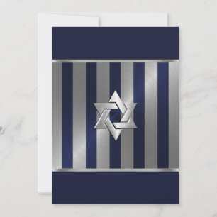 Pub Mitzvah Navy och Silver Rand Star David David Inbjudningar