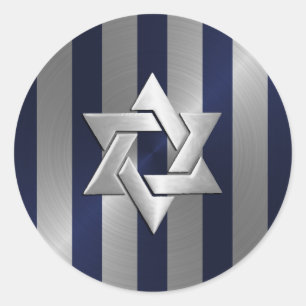 Pub Mitzvah Navy och Silver Rand Star David David Runt Klistermärke