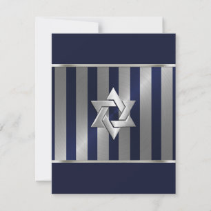 Pub Mitzvah Navy och Silver Rand Star David David Spara Datumet