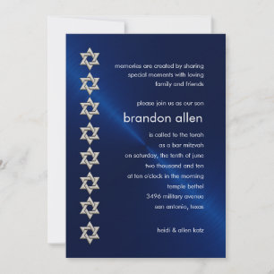 Pub Mitzvah Navy Sheen Silver Stars of David Inbjudningar