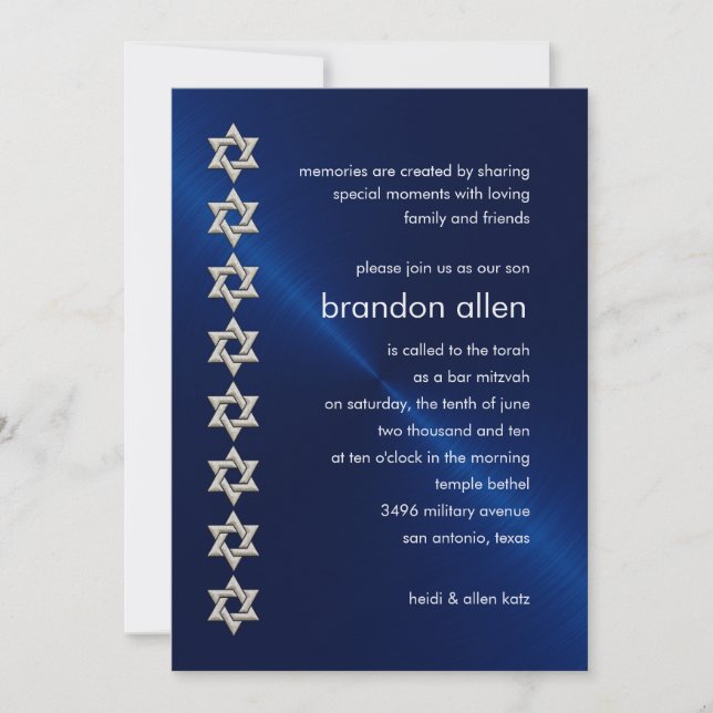 Pub Mitzvah Navy Sheen Silver Stars of David Inbjudningar (Framsida)