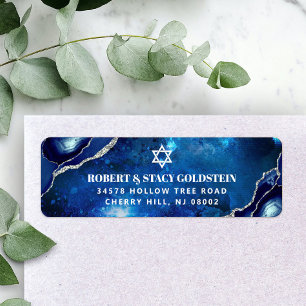 Pub Mitzvah Navy Watercolor Agate Returadress Etikett